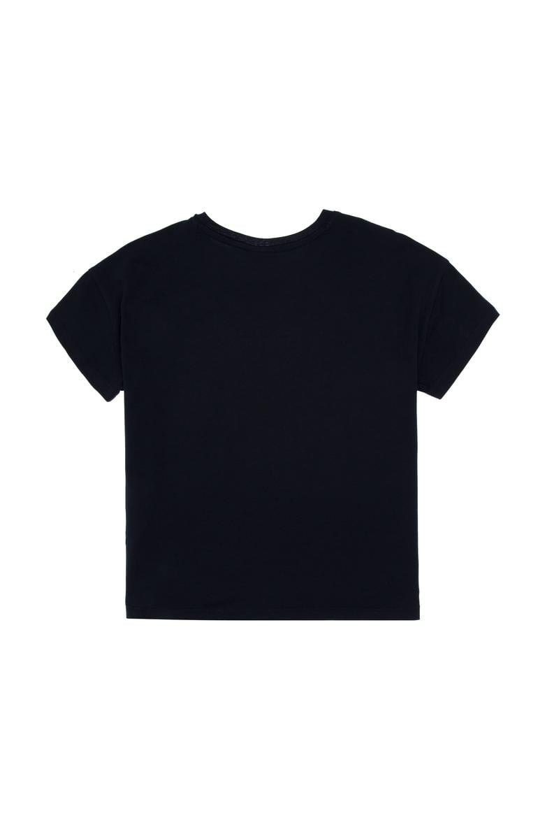 Kız Çocuk Lacivert Bisiklet Yaka Baskılı Pamuk Tişört - 50306197005