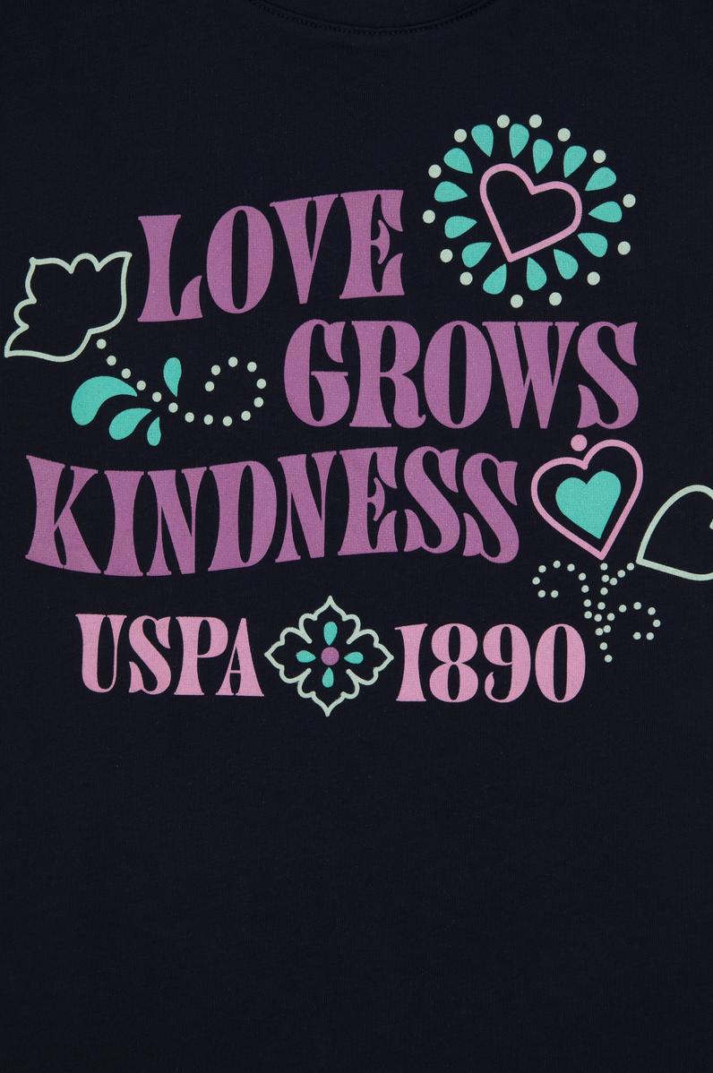 Kız Çocuk Lacivert Bisiklet Yaka Baskılı Pamuk Tişört