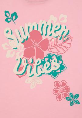 Kız Çocuk Açık Pembe Comfort Fit Bisiklet Yaka Baskılı Pamuk Tişört - 50306203027