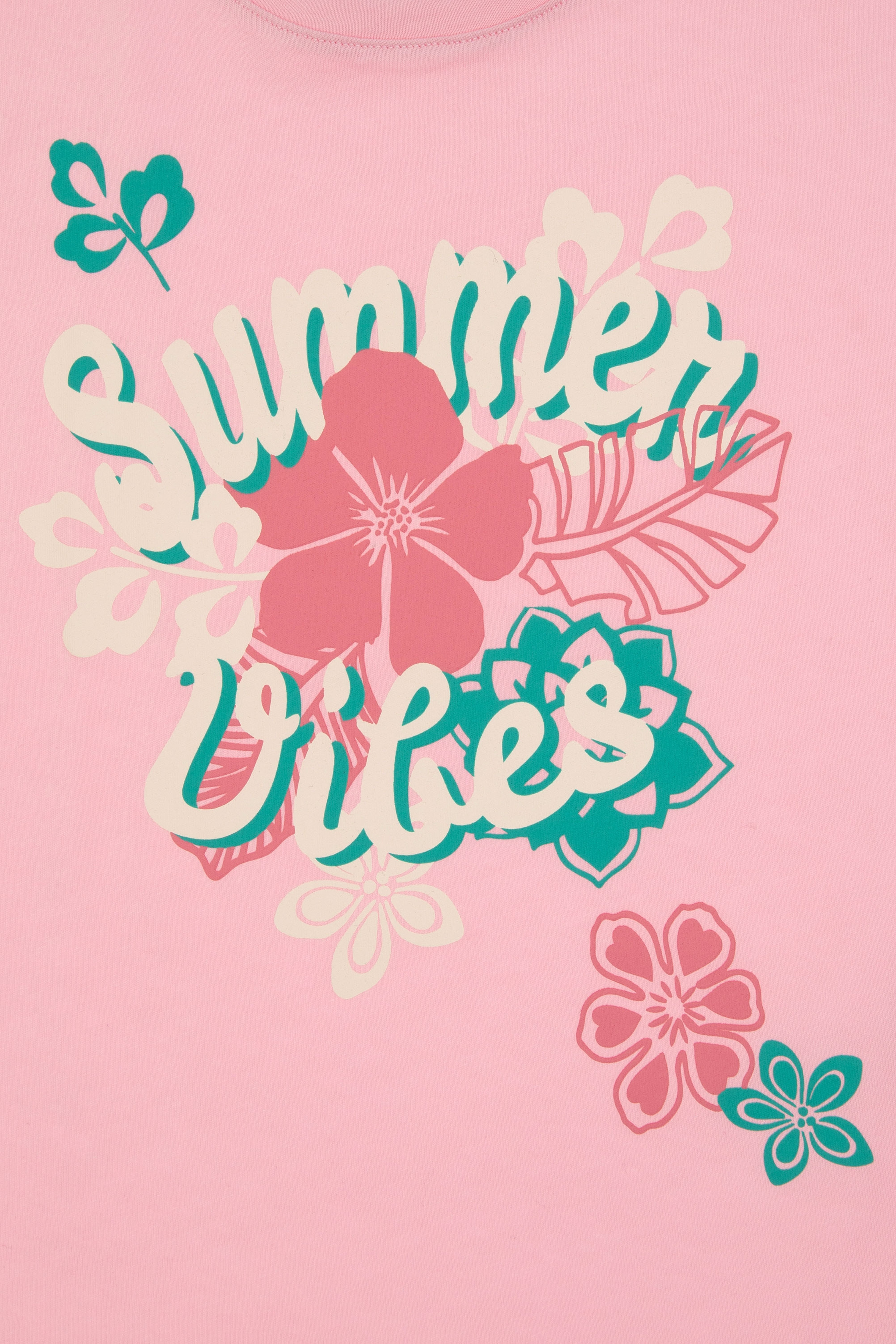 Kız Çocuk Açık Pembe Comfort Fit Bisiklet Yaka Baskılı Pamuk Tişört