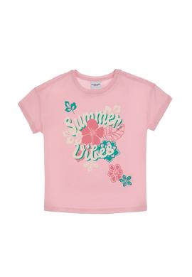 Kız Çocuk Açık Pembe Comfort Fit Bisiklet Yaka Baskılı Pamuk Tişört - 50306203027