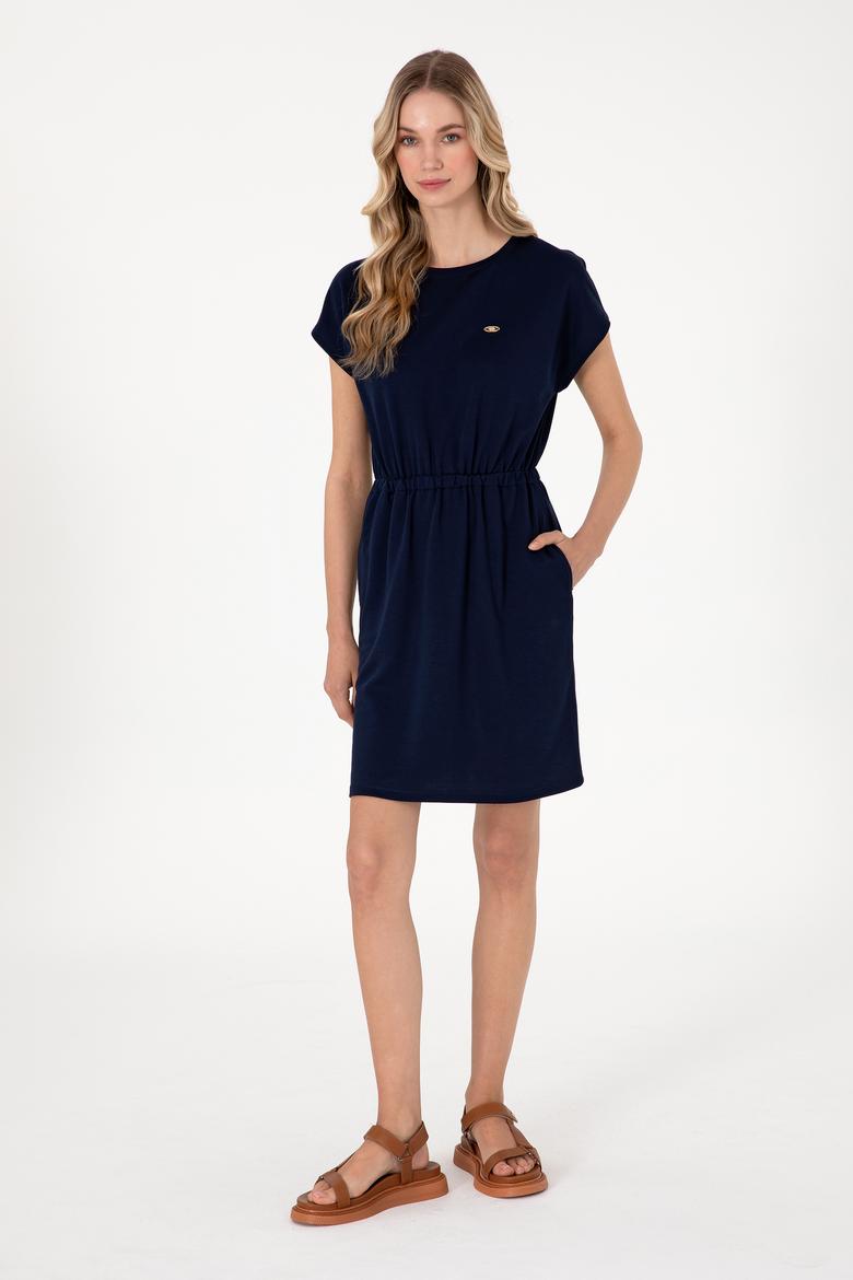 Kadın Lacivert Bisiklet Yaka Mini Boy Örme Elbise