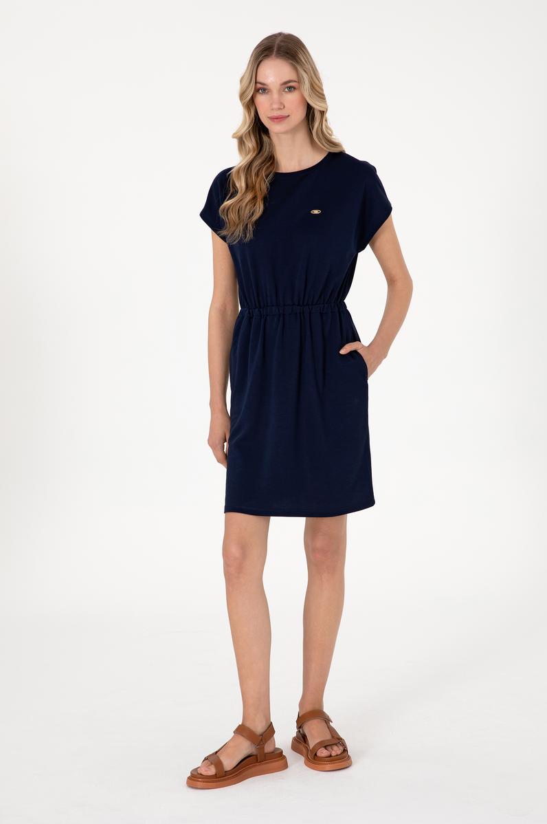 Kadın Lacivert Bisiklet Yaka Mini Boy Örme Elbise