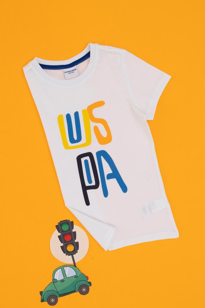 Erkek Çocuk Beyaz Bisiklet Yaka Tişört