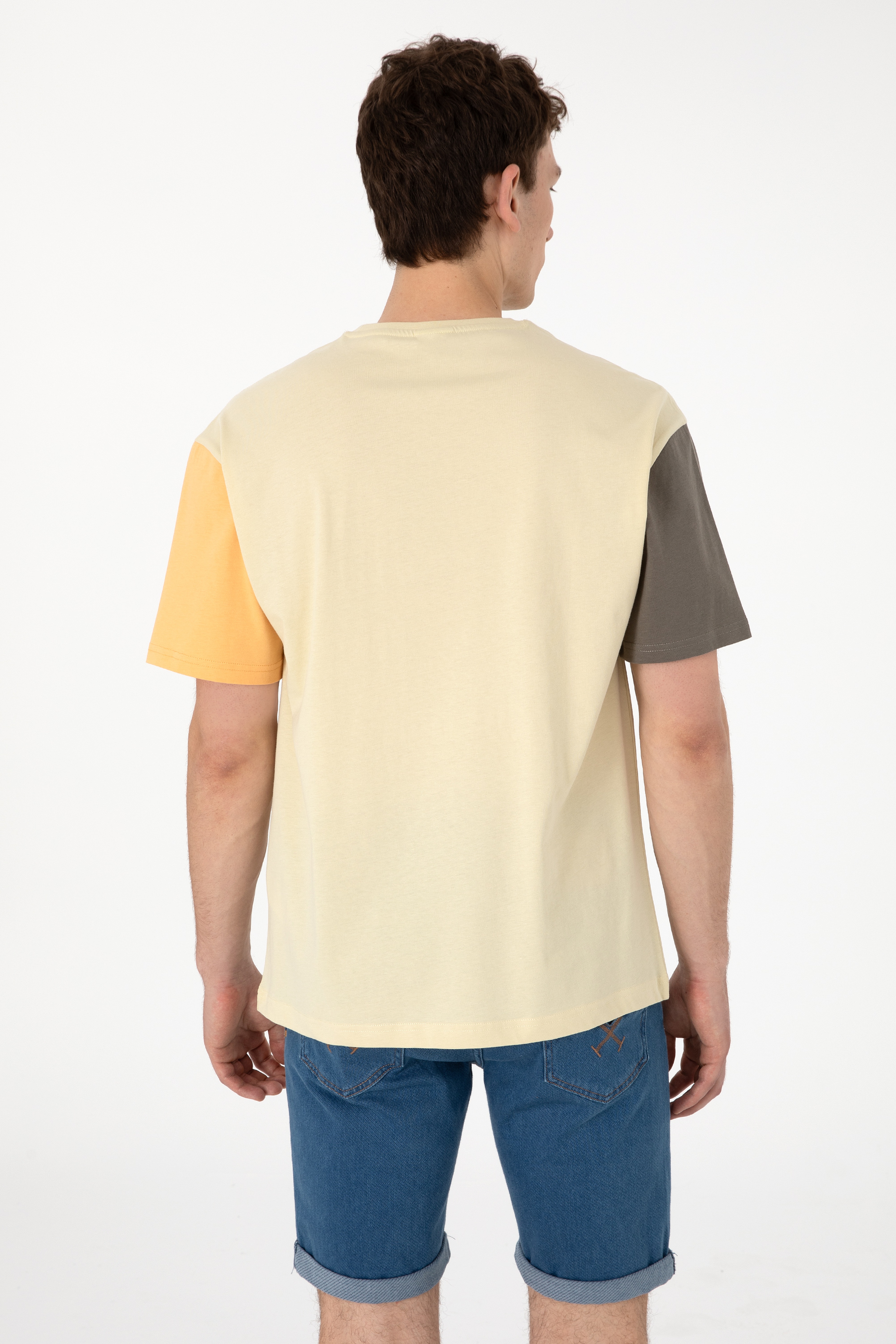 Erkek Comfort Fit Bisiklet Yaka Açık Haki Tişört - Image 5