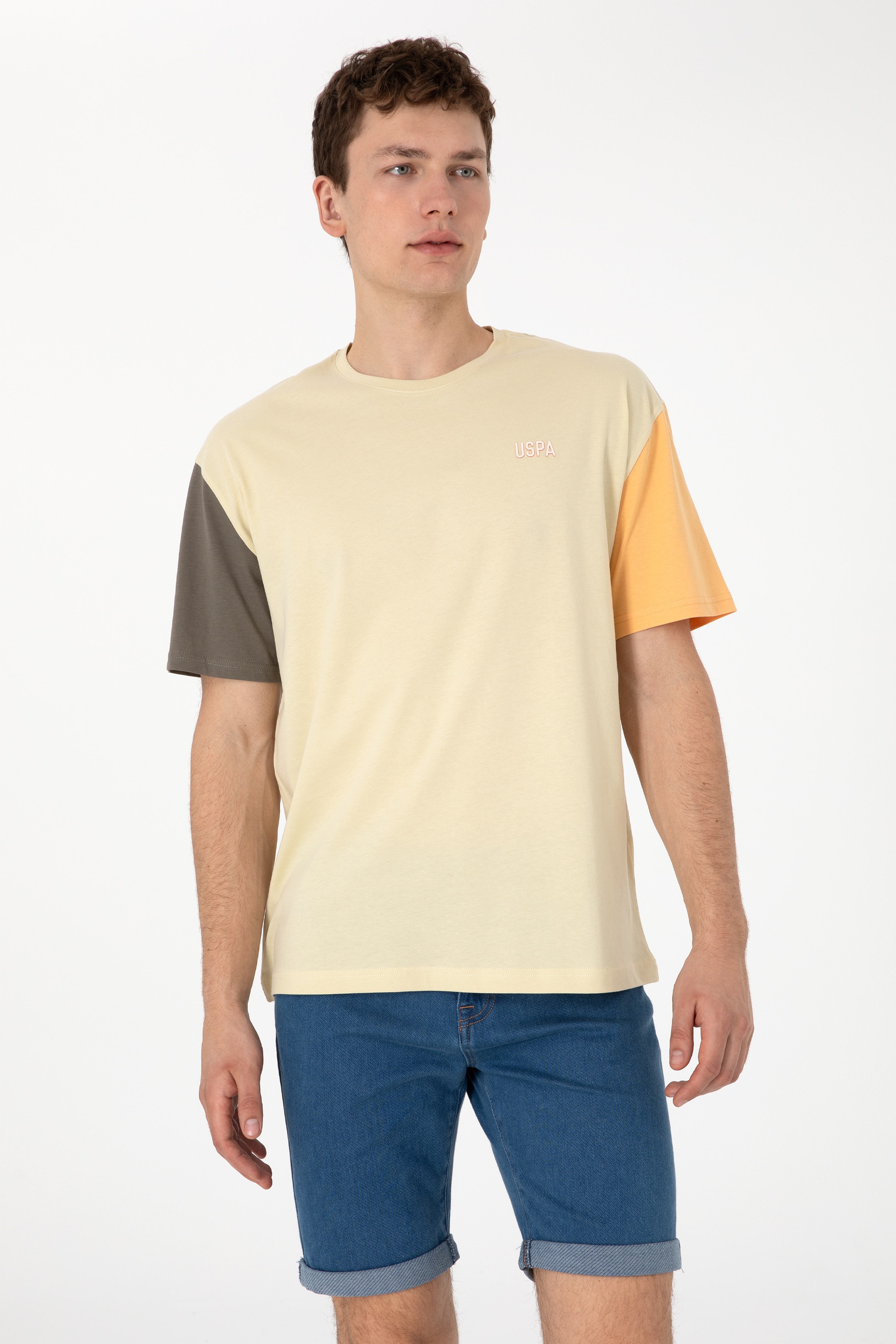 Erkek Comfort Fit Bisiklet Yaka Açık Haki Tişört