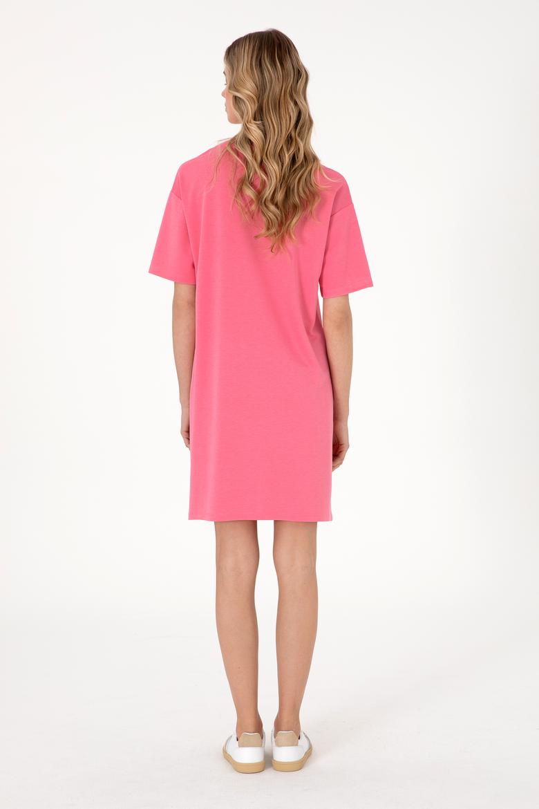 Kadın Pembe Modal Karışımlı Bisiklet Yaka Mini Boy Örme Elbise - 50306675031