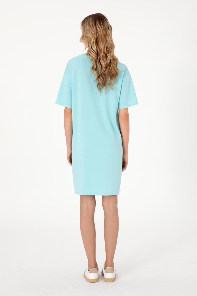 Kadın Aqua Modal Karışımlı Bisiklet Yaka Mini Boy Örme Elbise - 50306675004