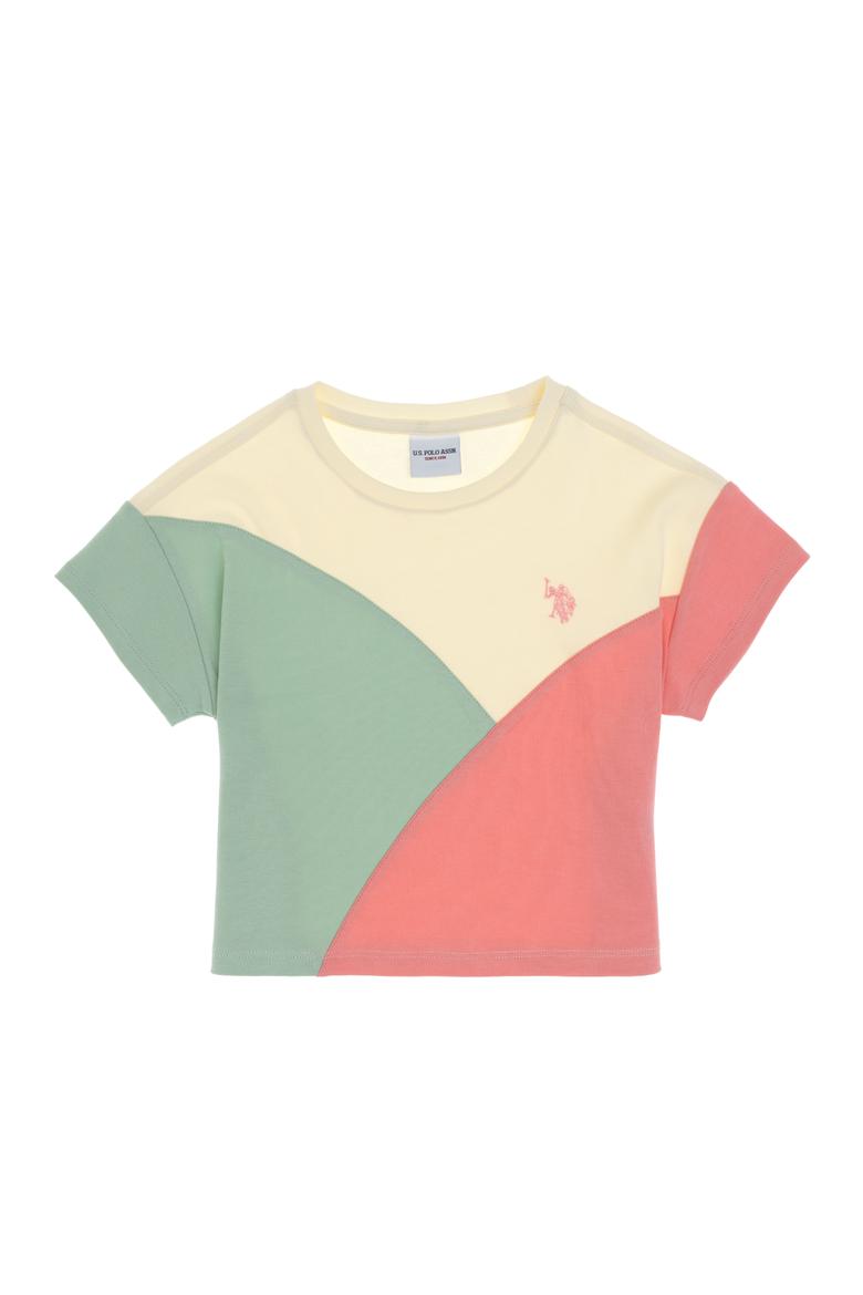 Kız Çocuk Pembe Bisiklet Yaka Crop Pamuk Tişört - 50309460001