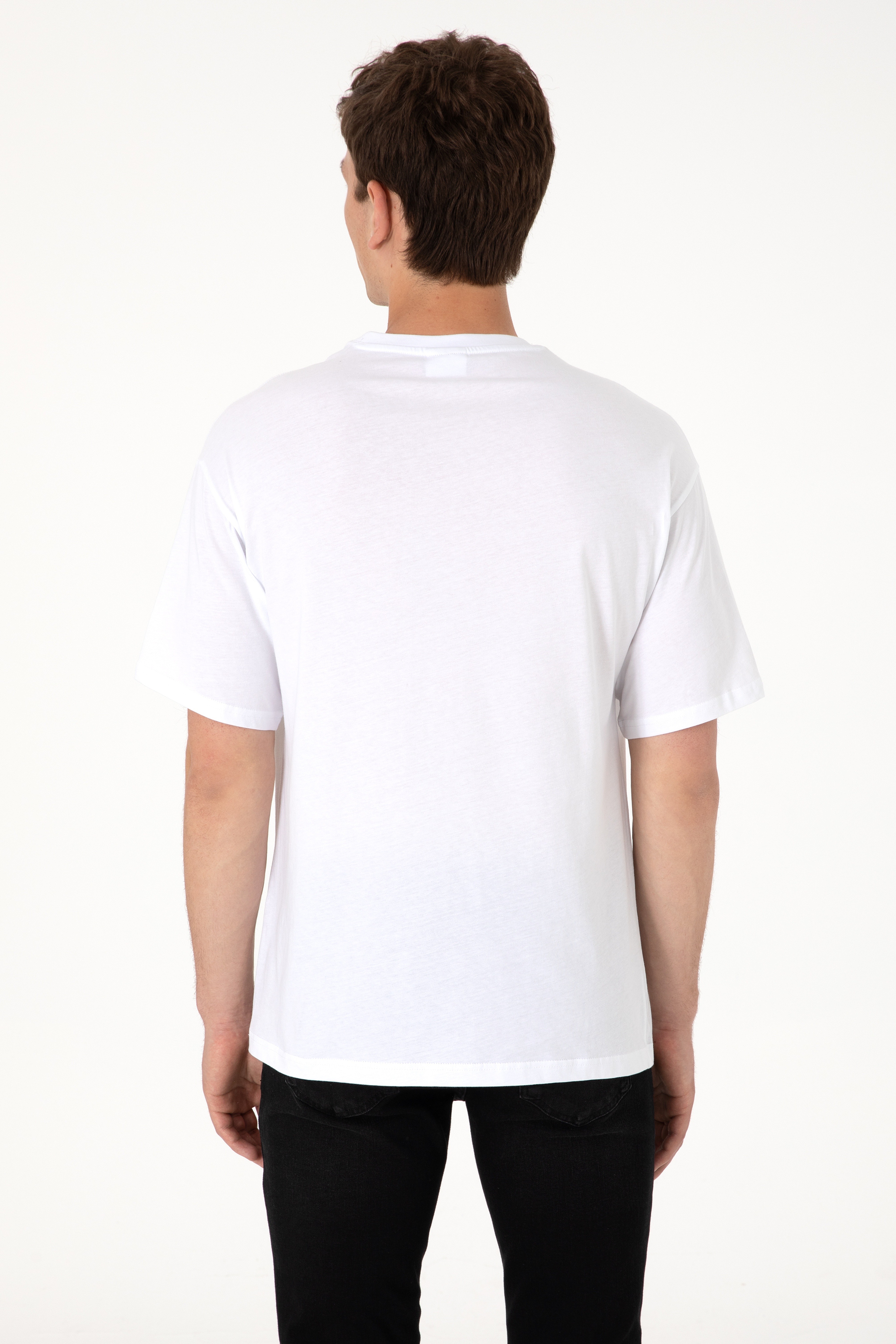 Erkek Comfort Fit Bisiklet Yaka Beyaz Tişört - Image 7