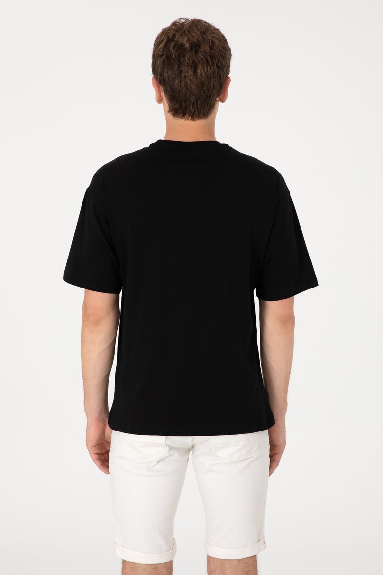 Erkek Comfort Fit Bisiklet Yaka Siyah Tişört - 50294322019