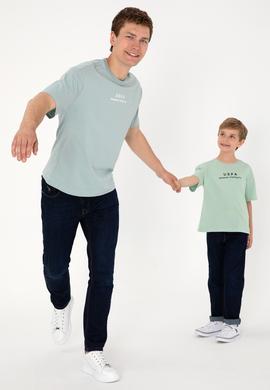 Erkek Comfort Fit Bisiklet Yaka Su Yeşili Tişört - 50294322049