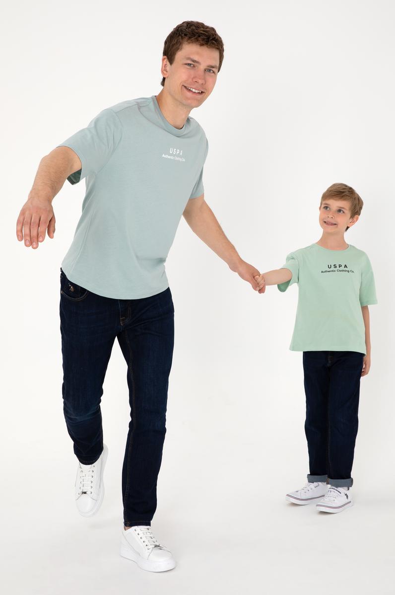 Erkek Comfort Fit Bisiklet Yaka Su Yeşili Tişört