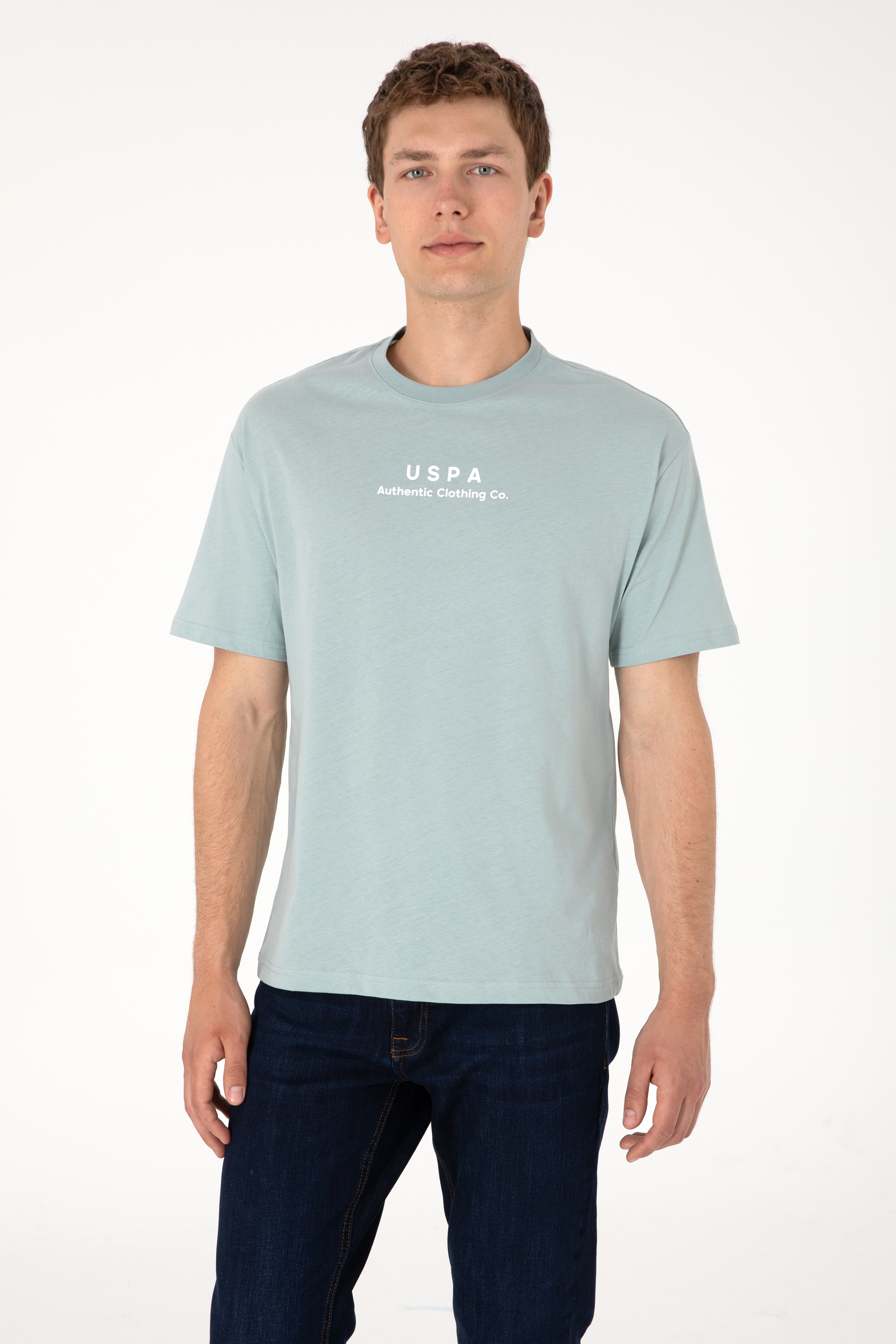 Erkek Comfort Fit Bisiklet Yaka Su Yeşili Tişört - Image 3