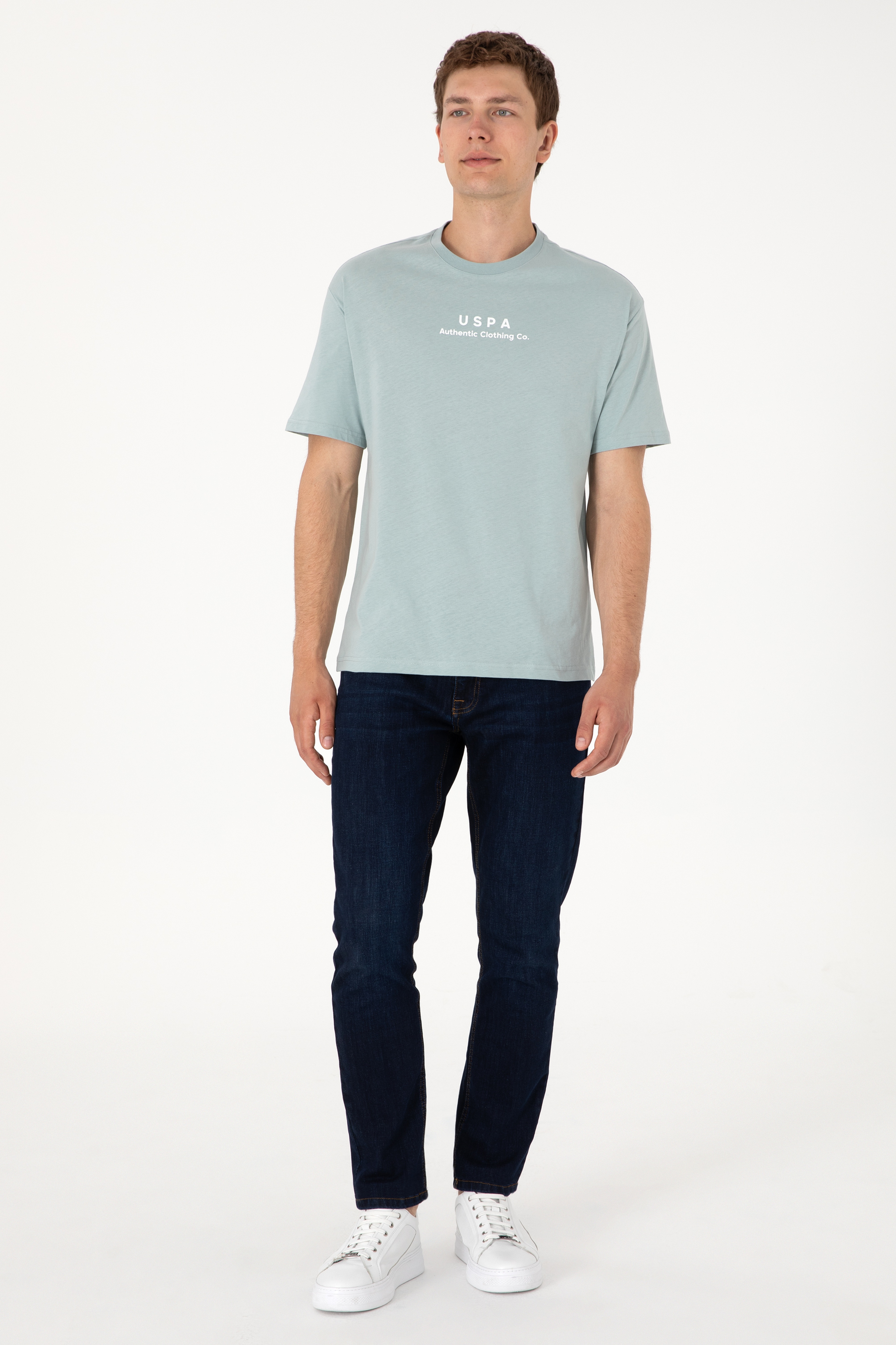 Erkek Comfort Fit Bisiklet Yaka Su Yeşili Tişört - Image 6