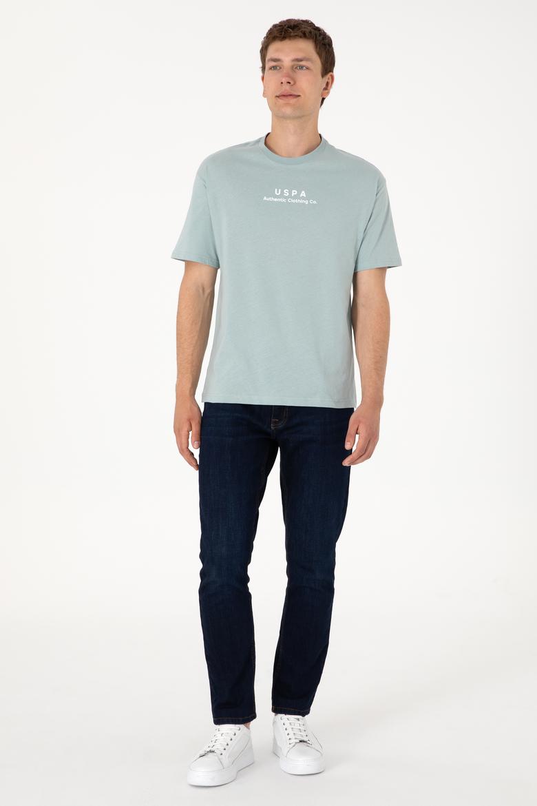 Erkek Comfort Fit Bisiklet Yaka Su Yeşili Tişört - 50294322049