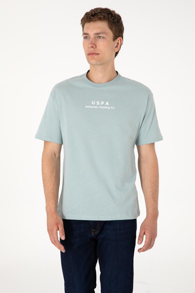 Erkek Comfort Fit Bisiklet Yaka Su Yeşili Tişört - 50294322049