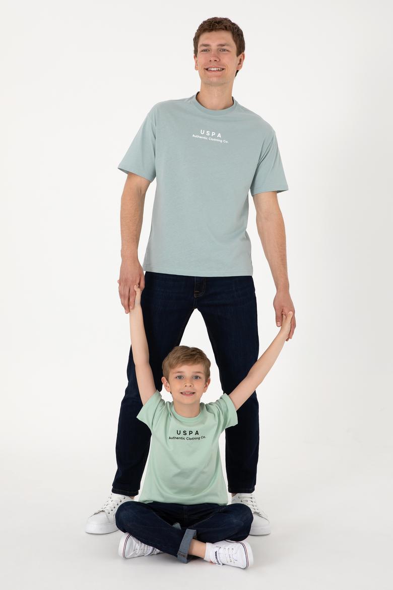 Erkek Comfort Fit Bisiklet Yaka Su Yeşili Tişört - 50294322049