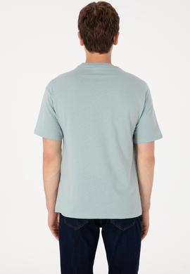 Erkek Comfort Fit Bisiklet Yaka Su Yeşili Tişört - 50294322049