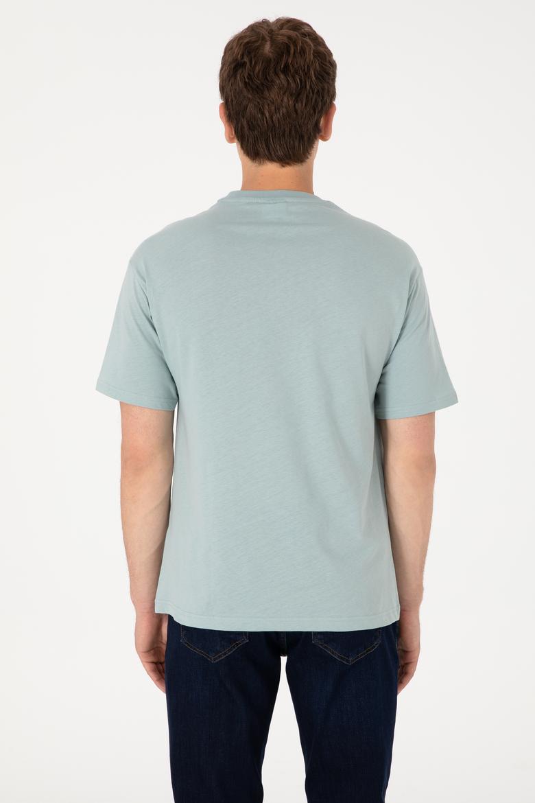 Erkek Comfort Fit Bisiklet Yaka Su Yeşili Tişört - 50294322049