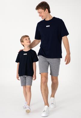 Erkek Çocuk Lacivert Oversize Bisiklet Yaka Tişört - 50298982018