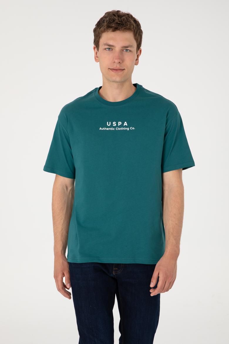 Erkek Comfort Fit Bisiklet Yaka Koyu Yeşil Tişört - 50294322021