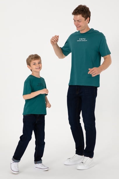 Erkek Comfort Fit Bisiklet Yaka Koyu Yeşil Tişört