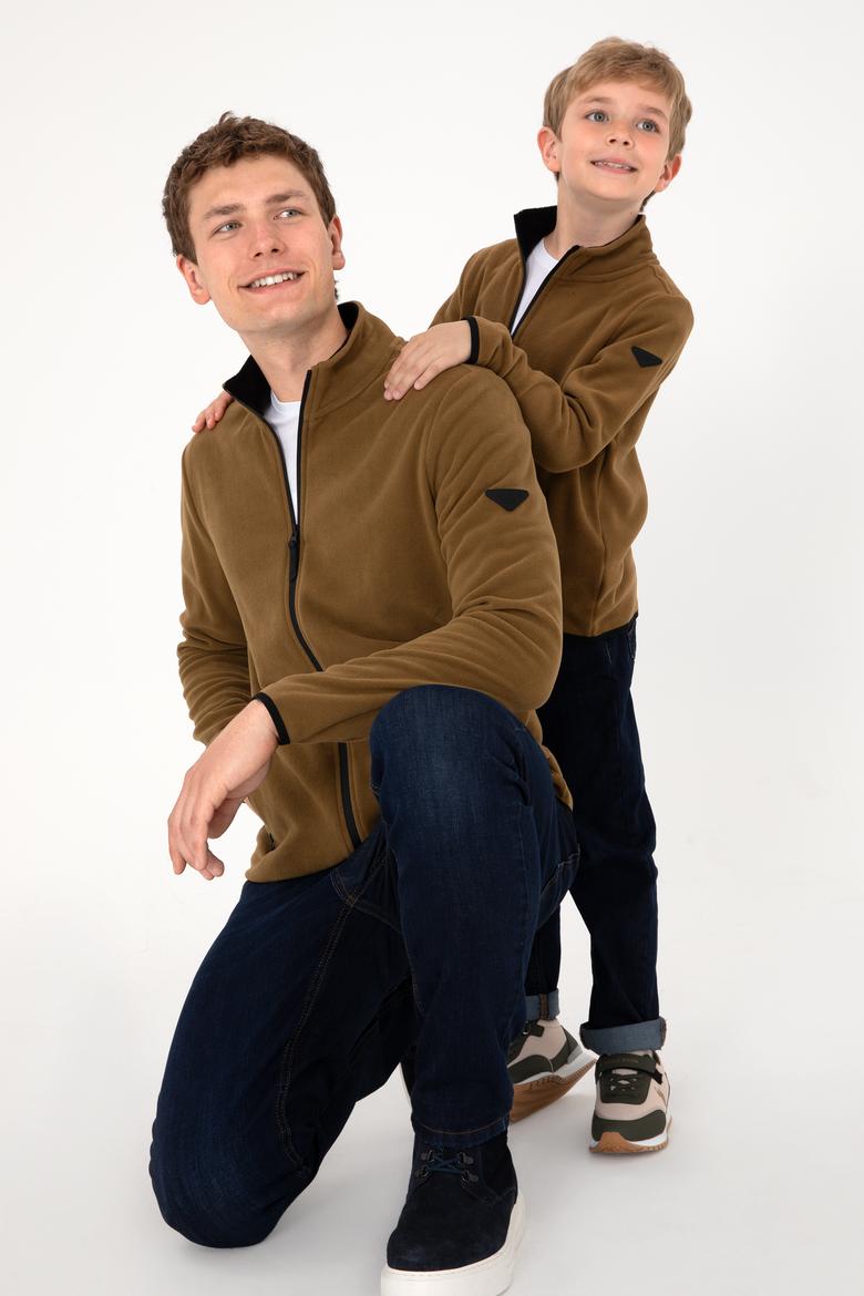 Erkek Çocuk Fermuarlı Haki Polar Sweatshirt