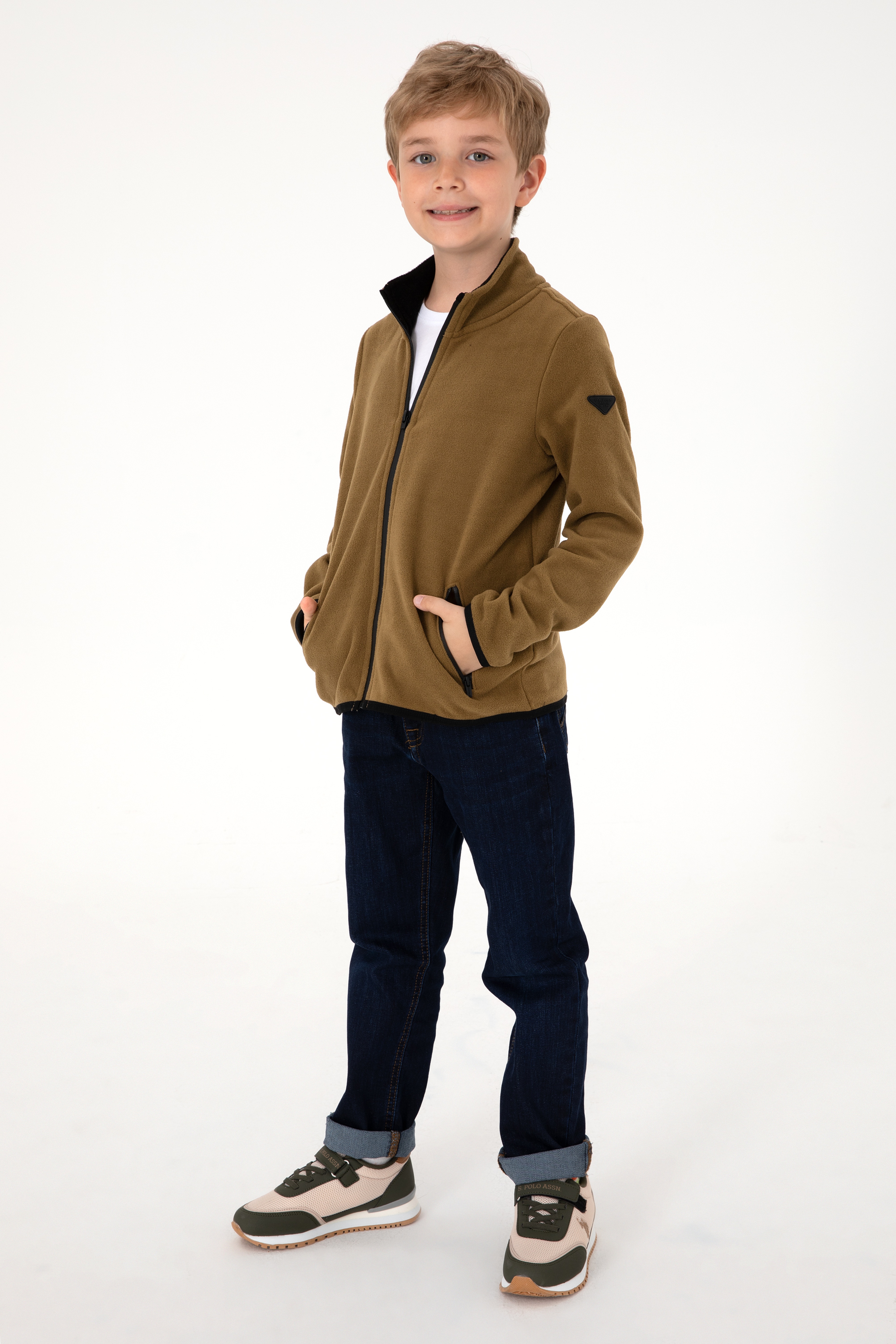 Erkek Çocuk Fermuarlı Haki Polar Sweatshirt - Image 3