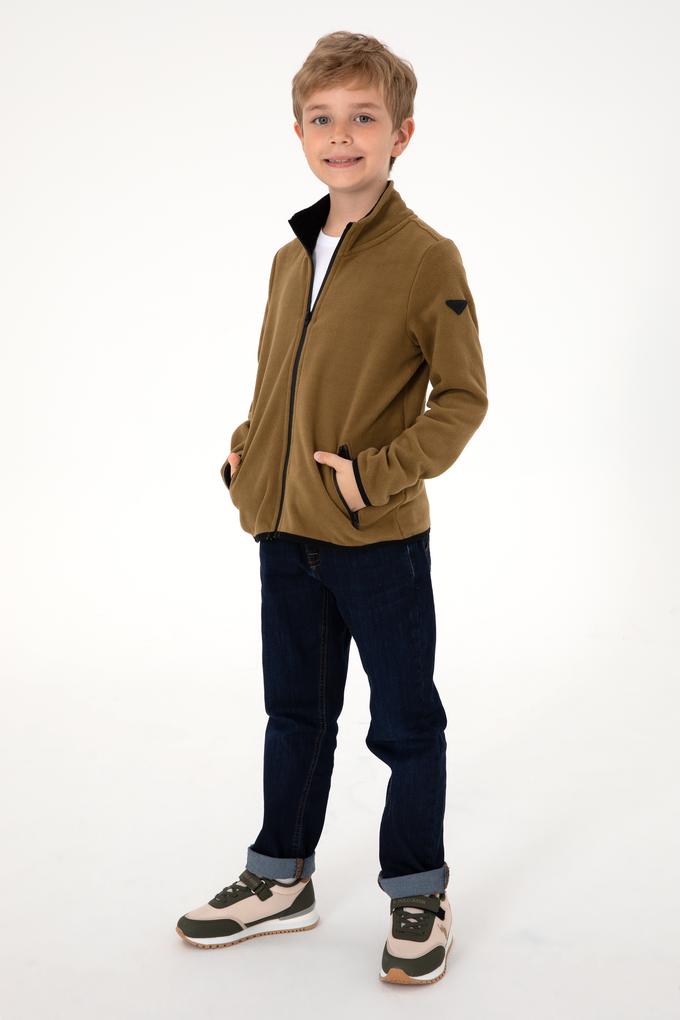 Erkek Çocuk Fermuarlı Haki Polar Sweatshirt