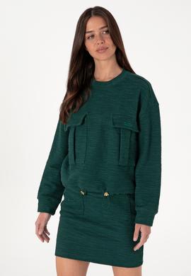 Kadın Koyu Yeşil Bisiklet Yaka Sweatshırt - 50292442006