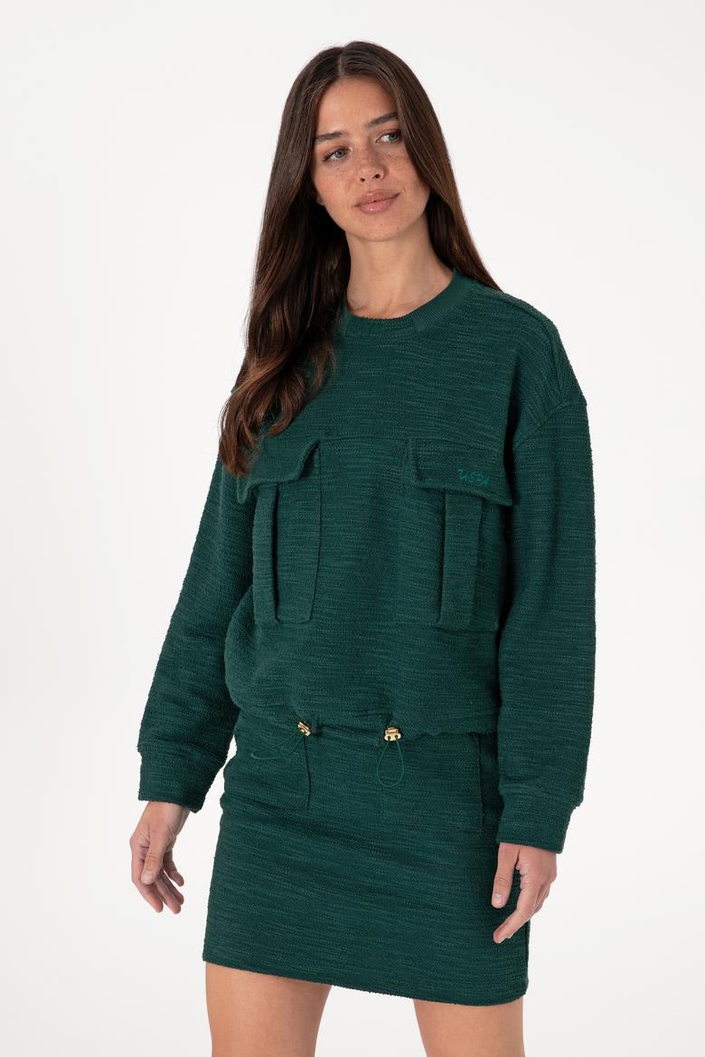 Kadın Koyu Yeşil Bisiklet Yaka Sweatshırt - 50292442006