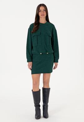 Kadın Koyu Yeşil Bisiklet Yaka Sweatshırt - 50292442006