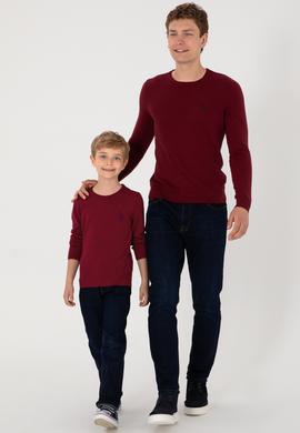 Erkek Çocuk Bordo Basic Bisiklet Yaka Kazak - 50294188009