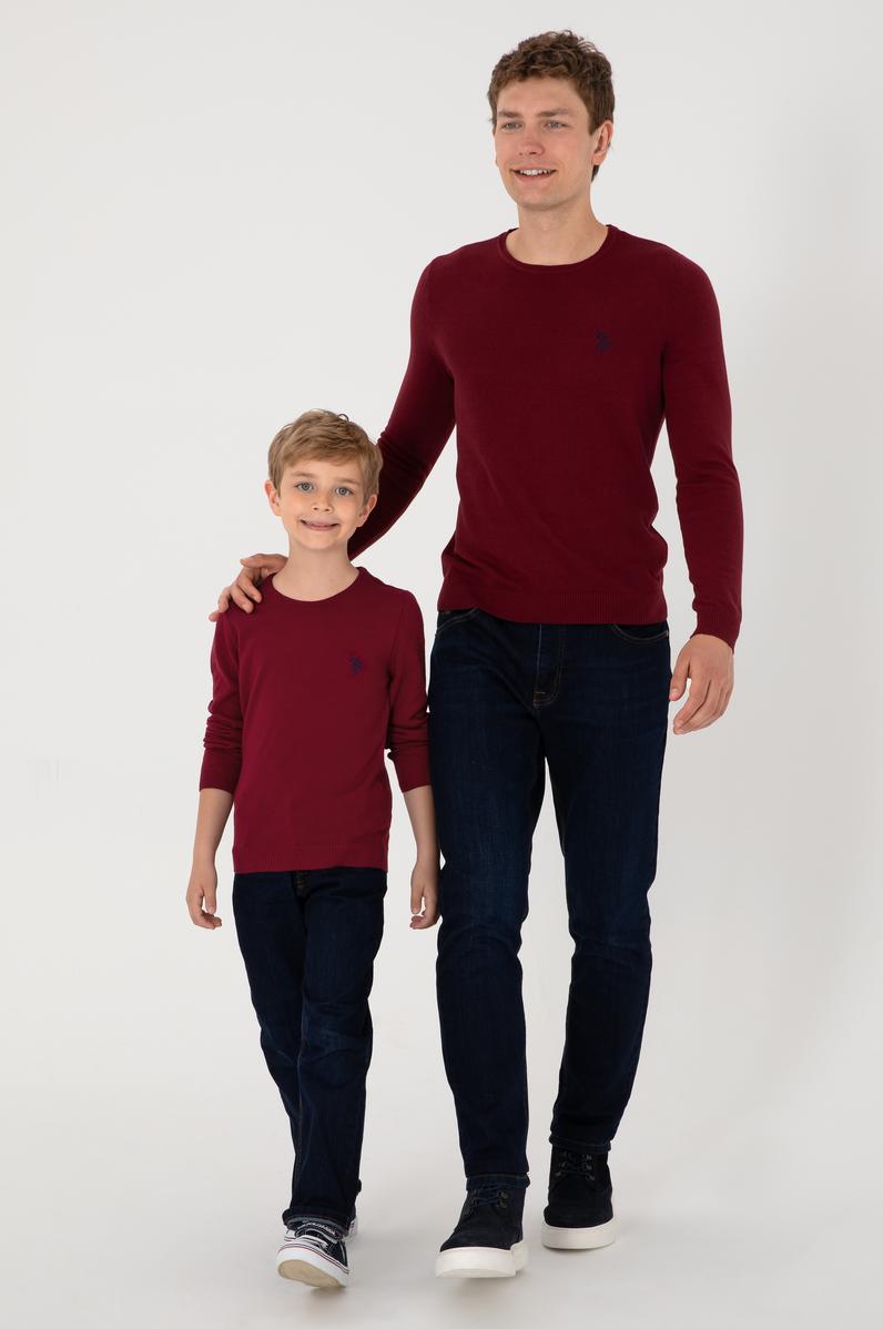 Erkek Çocuk Bordo Basic Bisiklet Yaka Kazak