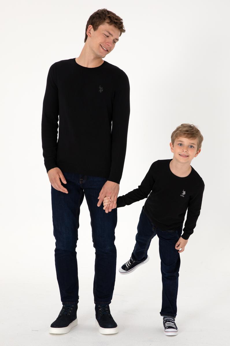 Erkek Çocuk Siyah Basic Bisiklet Yaka Kazak