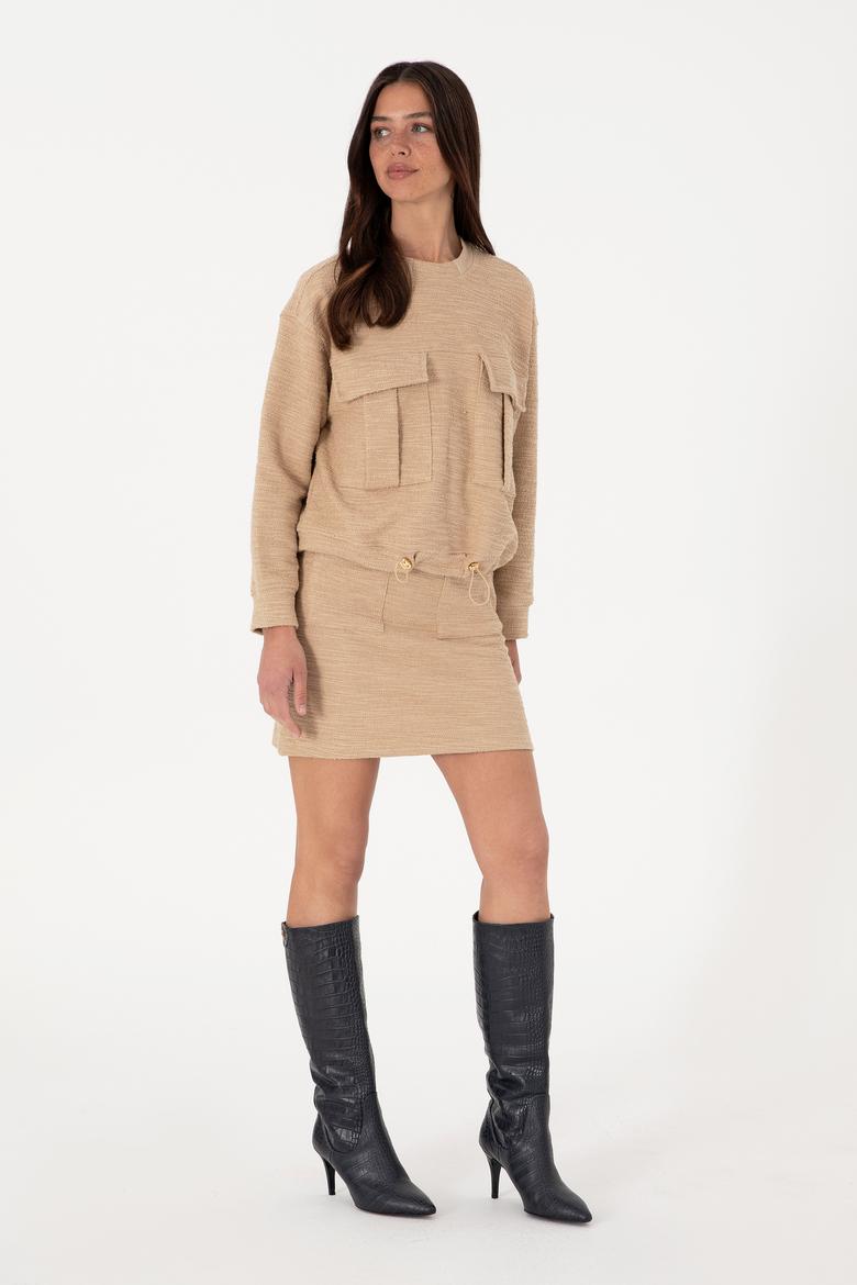 Kadın Kum Bisiklet Yaka Sweatshırt - 50292442019