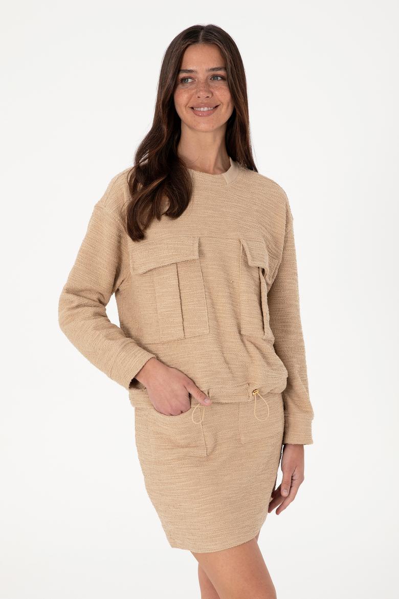 Kadın Kum Bisiklet Yaka Sweatshırt