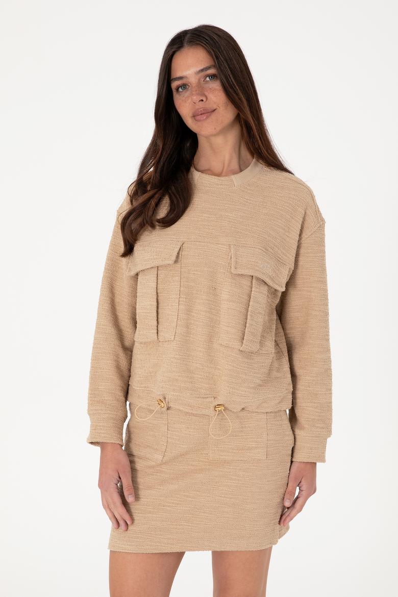 Kadın Kum Bisiklet Yaka Sweatshırt - 50292442019