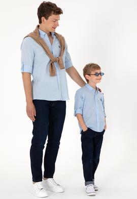 Erkek Çocuk Açık Mavi Uzun Kollu Basic Gömlek - 50306583109