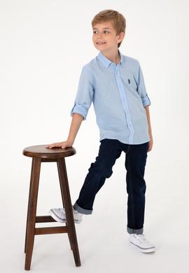 Erkek Çocuk Açık Mavi Uzun Kollu Basic Gömlek - 50306583109