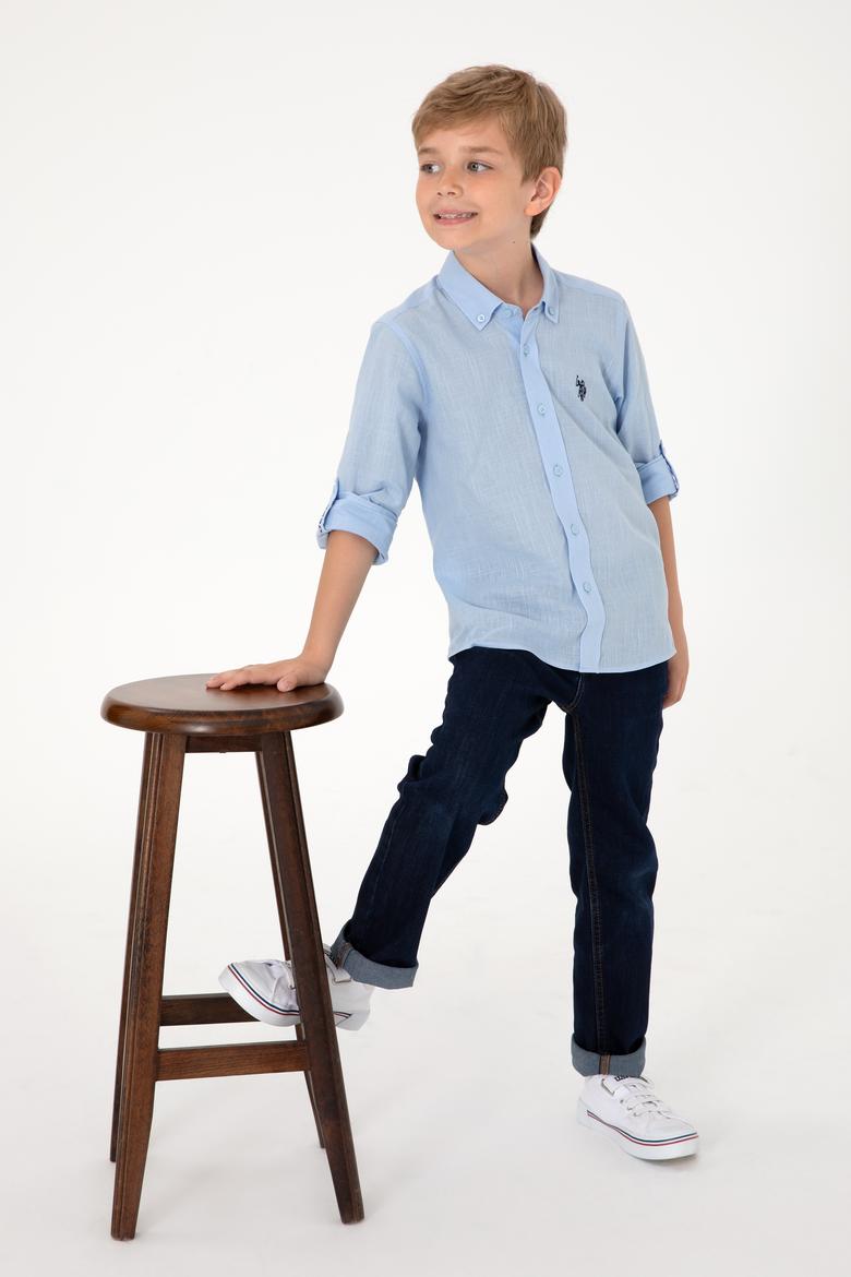 Erkek Çocuk Açık Mavi Uzun Kollu Basic Gömlek - 50306583109
