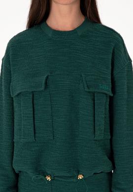 Kadın Koyu Yeşil Bisiklet Yaka Sweatshırt - 50292442006