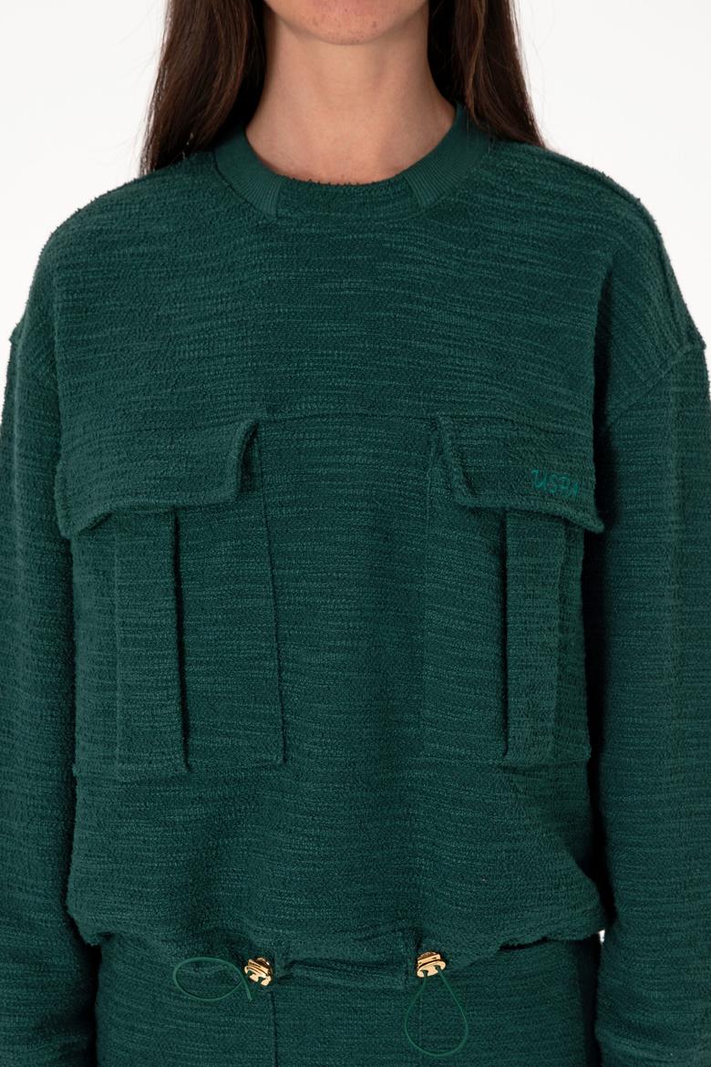 Kadın Koyu Yeşil Bisiklet Yaka Sweatshırt - 50292442006