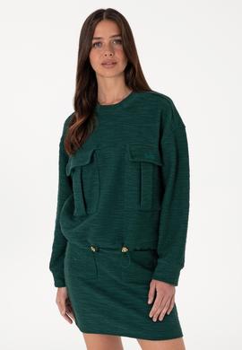 Kadın Koyu Yeşil Bisiklet Yaka Sweatshırt - 50292442006