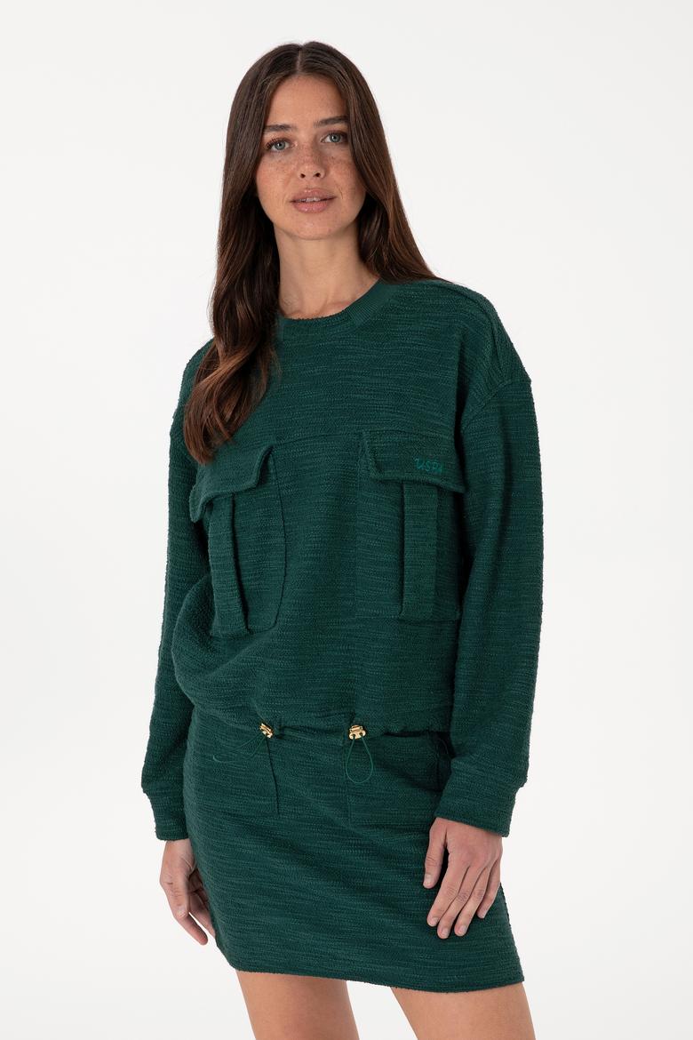 Kadın Koyu Yeşil Bisiklet Yaka Sweatshırt