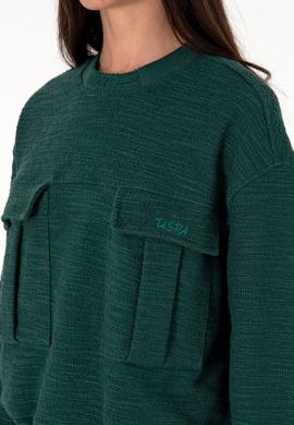 Kadın Koyu Yeşil Bisiklet Yaka Sweatshırt - 50292442006