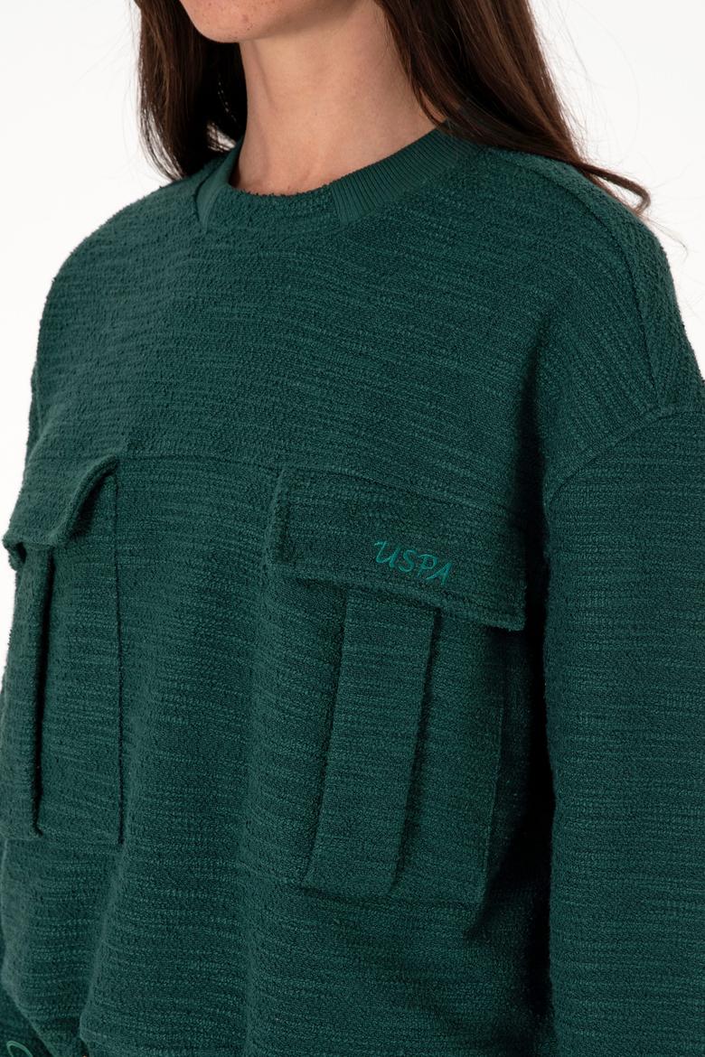 Kadın Koyu Yeşil Bisiklet Yaka Sweatshırt - 50292442006