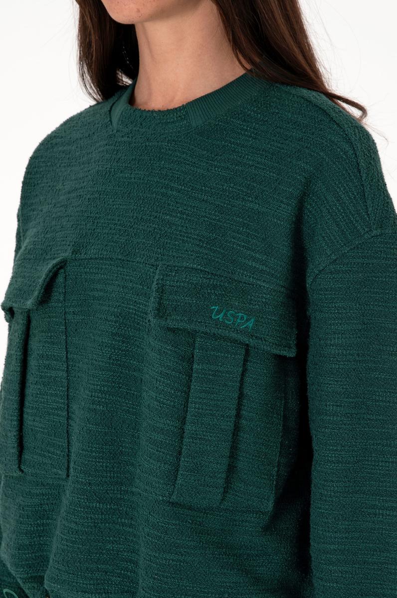 Kadın Koyu Yeşil Bisiklet Yaka Sweatshırt