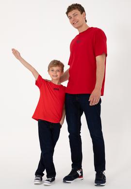 Erkek Çocuk Kırmızı Oversize Bisiklet Yaka Tişört - 50298982039